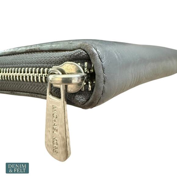 Michael Kors Grey Leather Continental Zip Around Long Wallet Clutch Purse - Picture 7 of 13